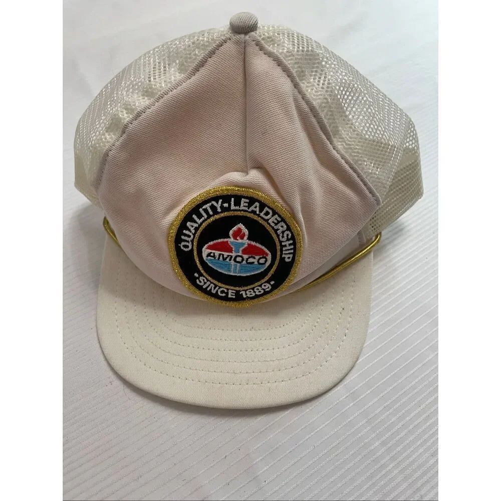 Vintage Amoco Hat Cap Snap Back White Embroidered Lubricants Rope Mens 90s
